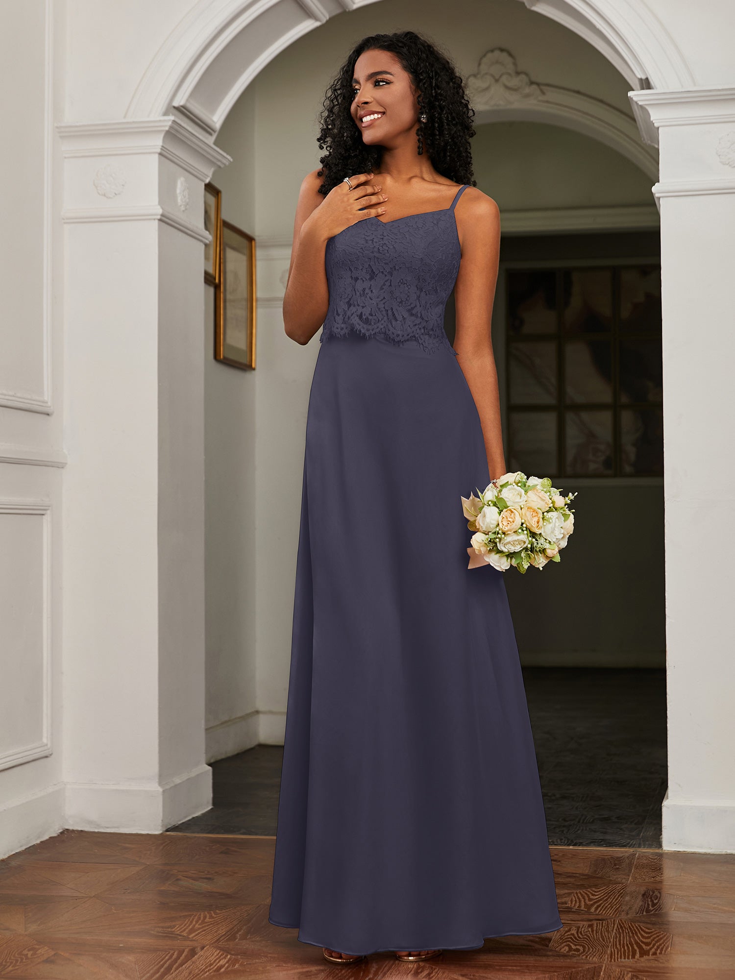 Sweetheart Spaghetti Straps Chiffon A-Line Dress Stormy